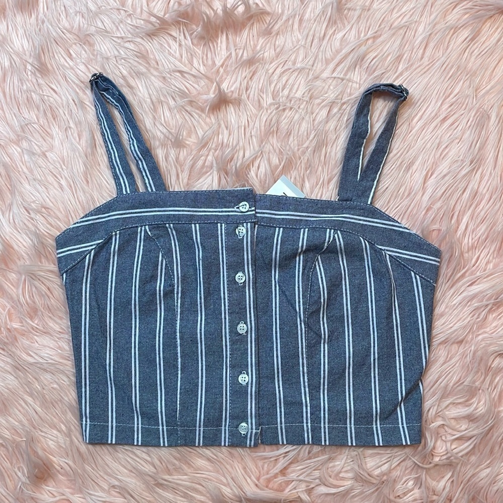 NWT Brandy Melville cropped tank top white stripe blue Small adjustable straps